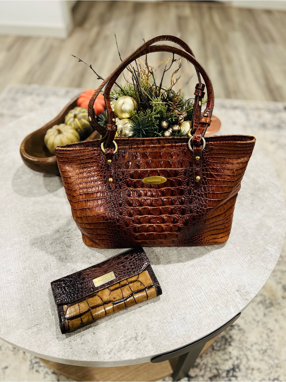 Brahmin Medium Asher Tote & Matching Wallet Set - Pecan Melbourne  Leather